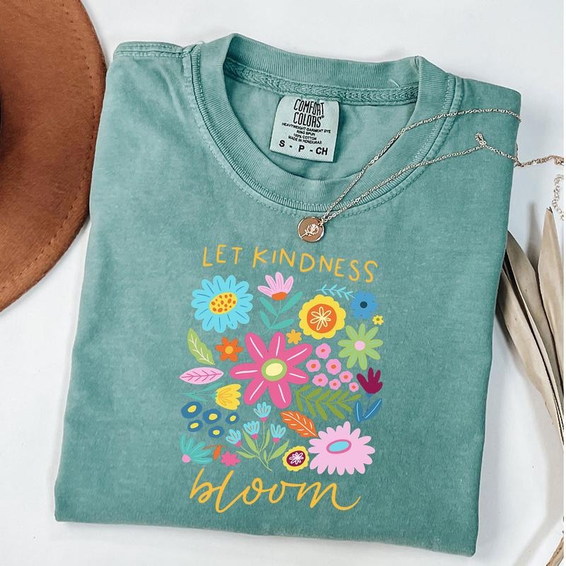 Comfort Colors Let Kindness Bloom T-Shirt, Be Cool Be Kind Retro Flower Shirt, Inspiration Women Shirt, Aesthetic Floral Kindness Tee
