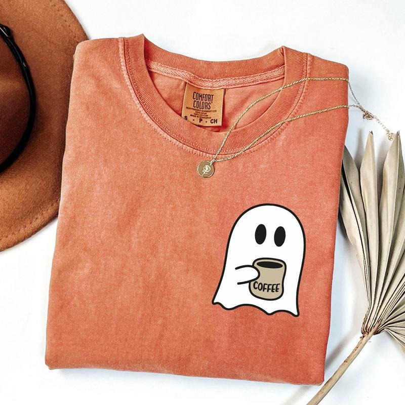 Comfort Colors Little Ghost Ice Coffee Shirt, Cute Spooky Coffee Shirt, Womens Ghost Shirt, Spooky Season, Fall Coffee Lover Shirt