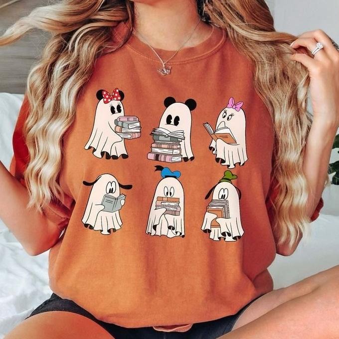 Comfort Colors Mic.key Ghost Reading Books Shirt, Ghost Bookish Halloween Tee, Teacher Gift