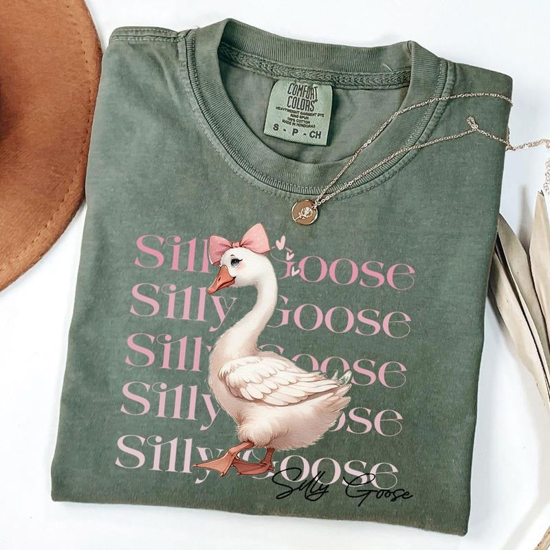 Comfort Colors Pink Silly Goose Shirt, Pink Coquette Goose Shirt, Funny Goose Tee, Funny Graphic Tee, 90s Aesthetic Shirt, Unisex T-Shirt