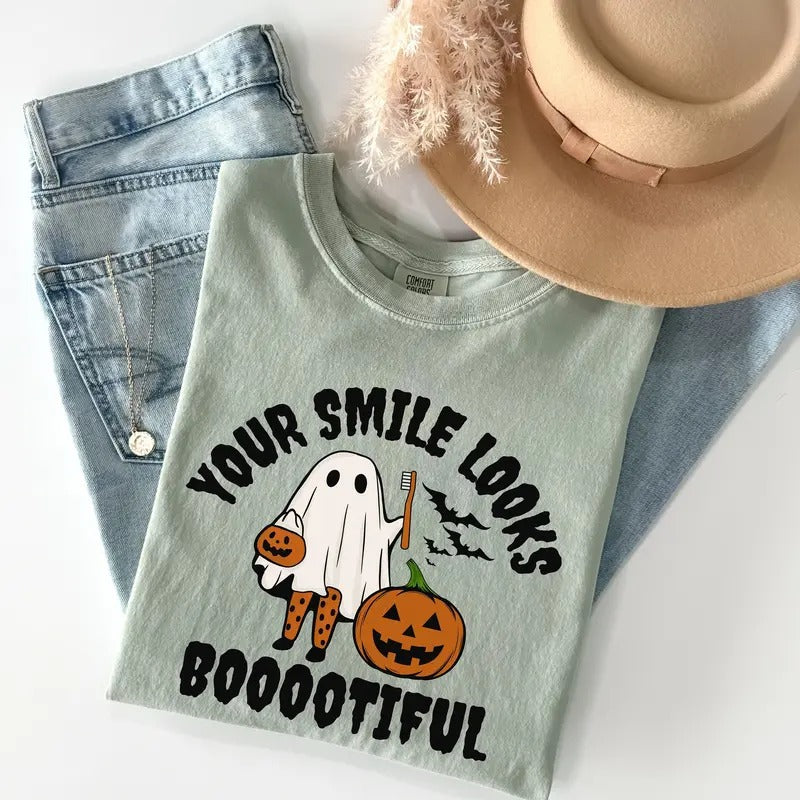 Comfort Colors Your Smile Looks Bootiful Ghost Shirt, Dentist Halloween Shirt, Pediatric Dentist T-shirt , Dental Assisant Tee