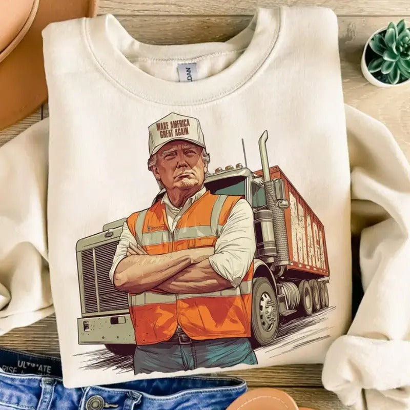 Cool Trump With Garbage Truck Shirt, Funny Trump Garbage, Humorous Trump Christmas, Make America Great Again, Clothing Womenswear And Men Casual and Comfortable
