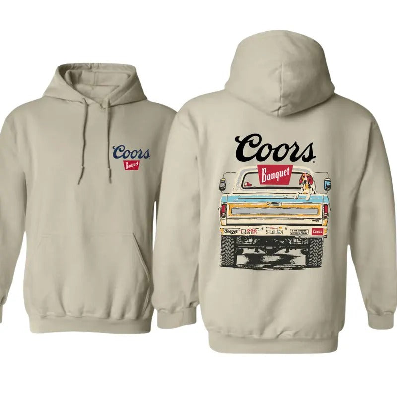 Coors Banquet Vintage Truck Graphic Hoodie - Soft and Comfy for Men - Sweatshirts, Menswear