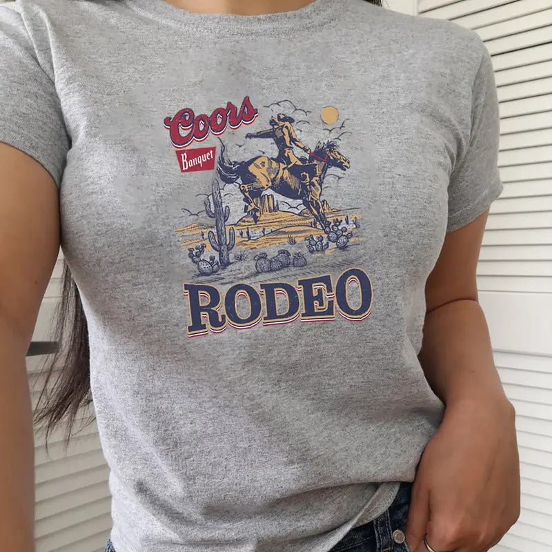 Coors Rodeo Cowboy Baby Tee, Western Cowboy Baby Tee, Vintage Cowboy Tee Shirt, Y2k Western Baby Tee