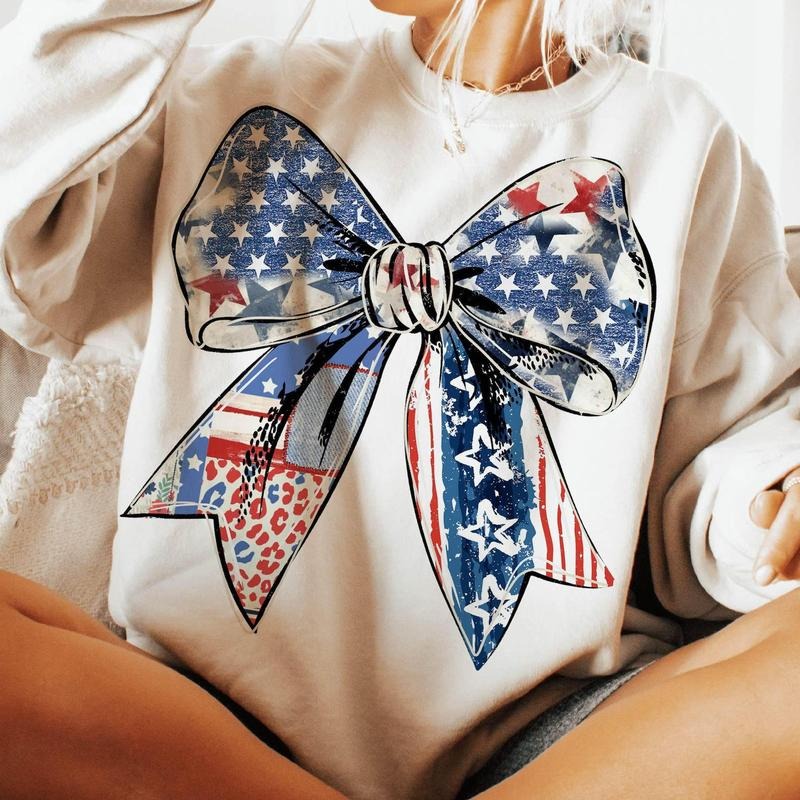 Coquette American Girl Sweatshirt, Coquette Bow Shirt, 4th of July Sublimation, America , Freedom, American Flag Sublimation 4th of July Shirt