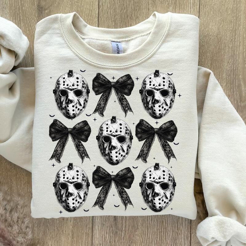Coquette Bow Halloween Sweatshirt, Horror Movies Sweatshirt, Spooky Season Sweatshirt, Halloween Sweatshirt