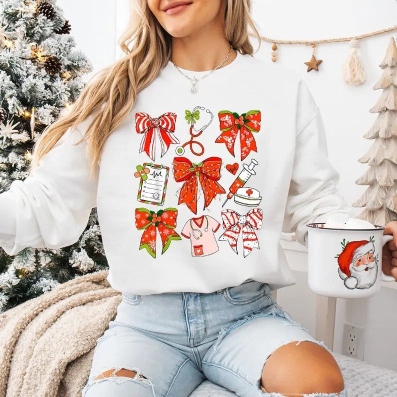 Coquette Christmas Nurse Shirt, Nurse Christmas Bow Shirt, Nurse Christmas Shirt, Nurse Christmas Gift, Merry Christmas Nurse, Nursing, Unisex Shirt