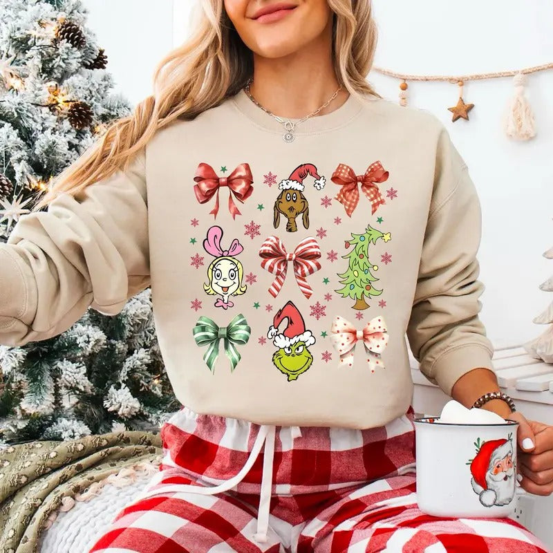 Coquette Christmas Sweatshirt, Cute Christmas Shirt, Girly Christmas Sweatshirt, Bow Christmas Shirt, Christmas Red Bow Sweatshirt, Christmas Tree Shirt Women Unisex T-Shirt Womenswear Fit