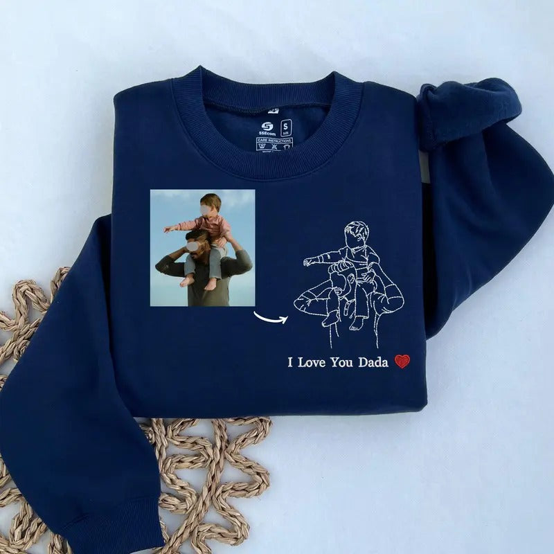 Custom Embroidered Portrait Sweatshirt From Photo, Custom Line Art Sweatshirt, Mother's Day Gift, Father's Day Gift, Christmas Gift