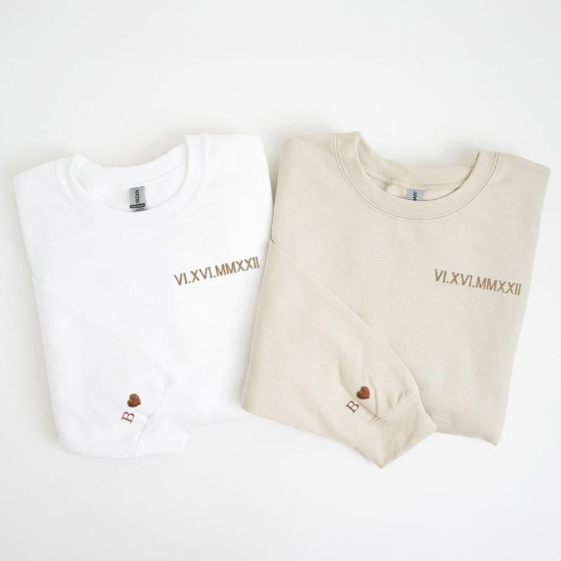 Custom Embroidered Roman Numeral Sweatshirt, Anniversary Gift for Him, 1 Year Anniversary Gift for Girlfriend, 2 Year Anniversary Gift