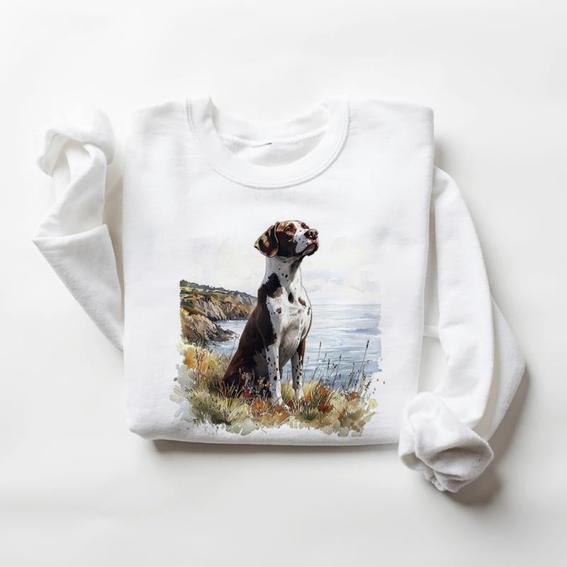 Cute Watercolor Pointer dog breeds Hunting Retro Sweatshirts Hoodie 4th of July T-shirt Hunting Season Unisex 1