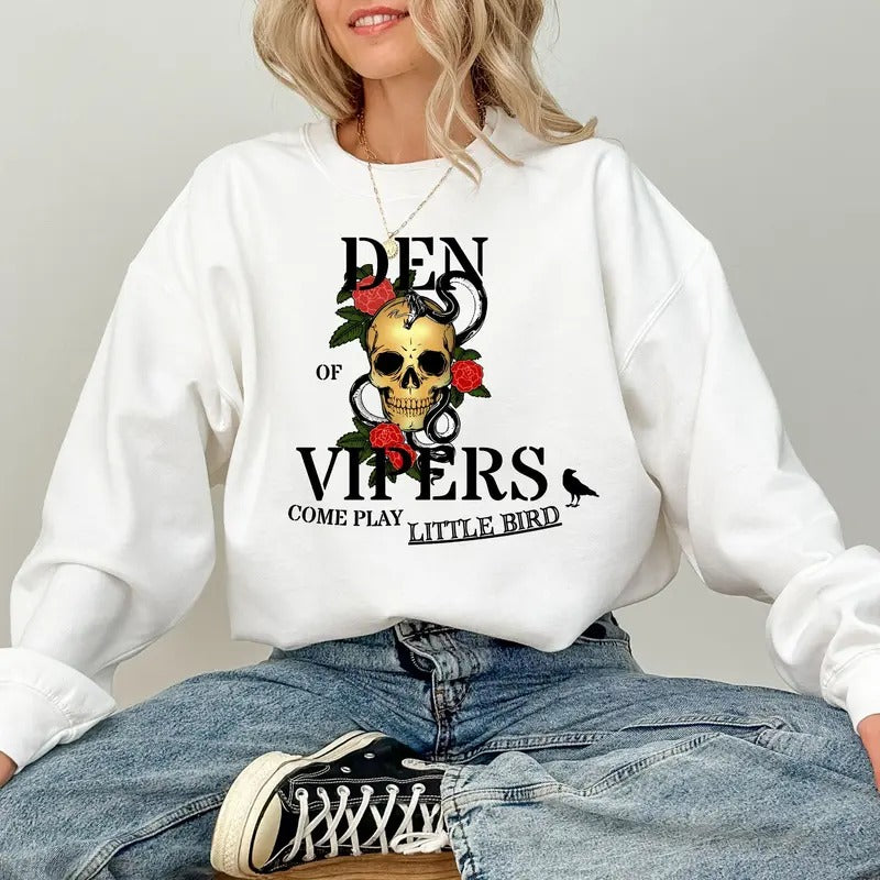 DEN OF VIPERS Crewneck Sweatshirt, T-shirt, Hoodie, Bookish Merch, Books, Dark Romance, Booktok, Gildan 18000, Little Bird, Vipers