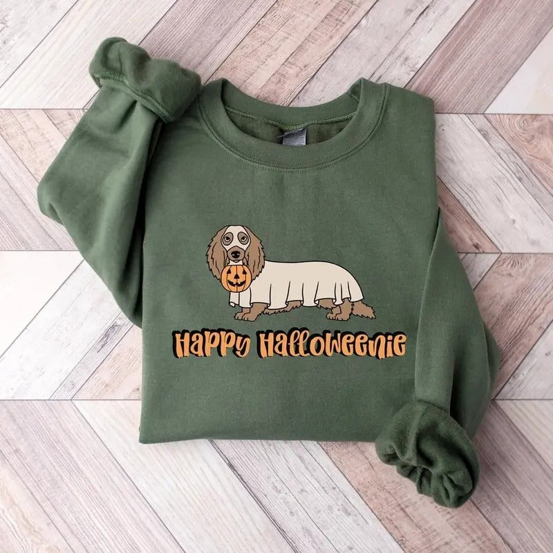 Dachshund Ghost Sweatshirt, Halloween Dog Sweater, Spooky Season Crewneck, Dog Lover Gift Fall T-Shirt