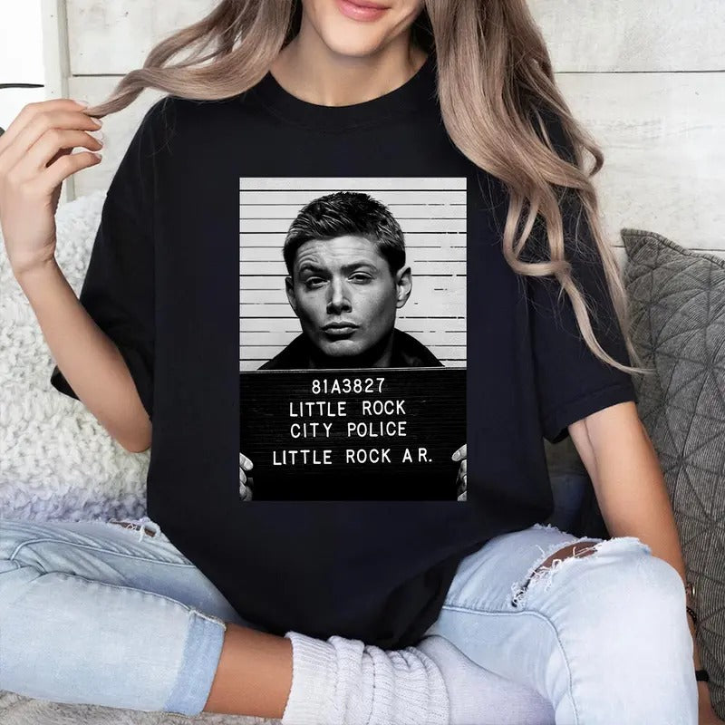 Dean Winchester Mugshot T Shirt, Supernatural mugshot t-shirt, Vintage Supernatural Shirt, Gift For Woman and Man Unisex T-Shirt Casual Cotton