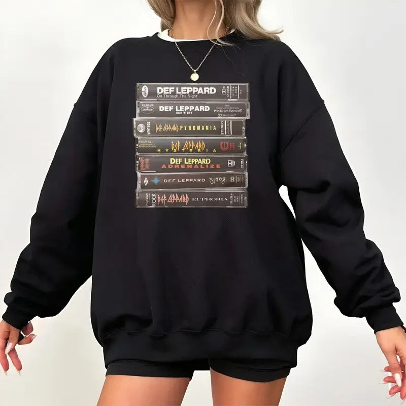 Deff Leppard Vintage Cassette Shirt, 80s Rock Band Apparel, Heavy Metal Band, Unisex Sweater Pullover Tee