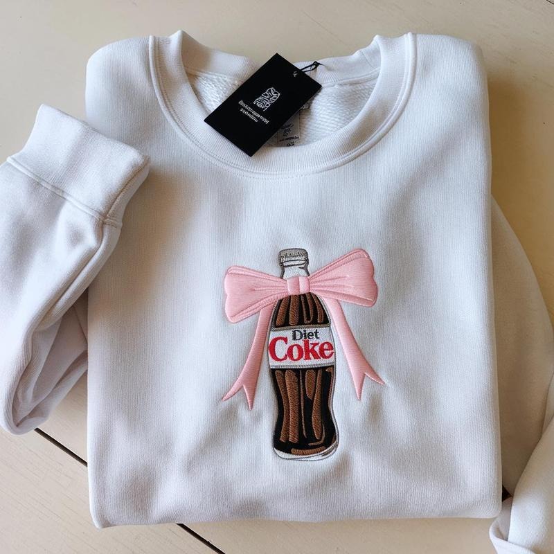 Diet Coke Pink Bow Embroidered Sweatshirt, Diet Coke Embroidered Crewneck, Diet Coke Lover, I Need A Diet Coke, Funny Coke Lover Sweater