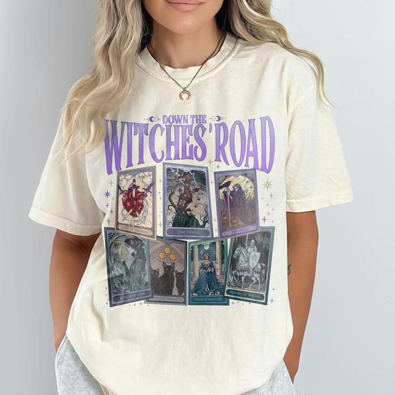 Down The Witch Road T-Shirt, Vintage Agatha's All Along T-Shirt, Agatha's All Along Tarot Cards Sweater, Green Witch Queer Casual Cotton