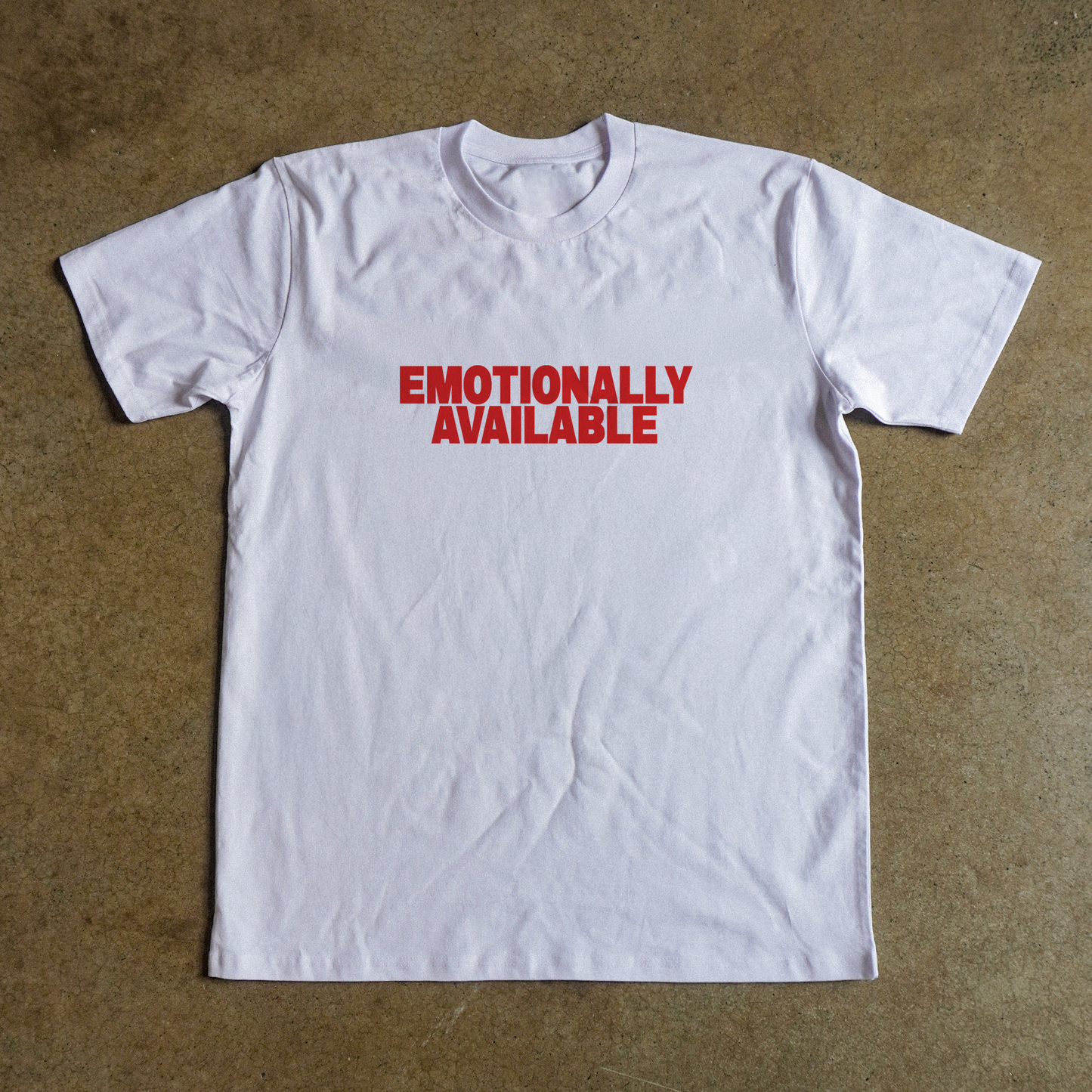 'EMOTIONALLY AVAILABLE' HEAVYWEIGHT WHITE T-SHIRT