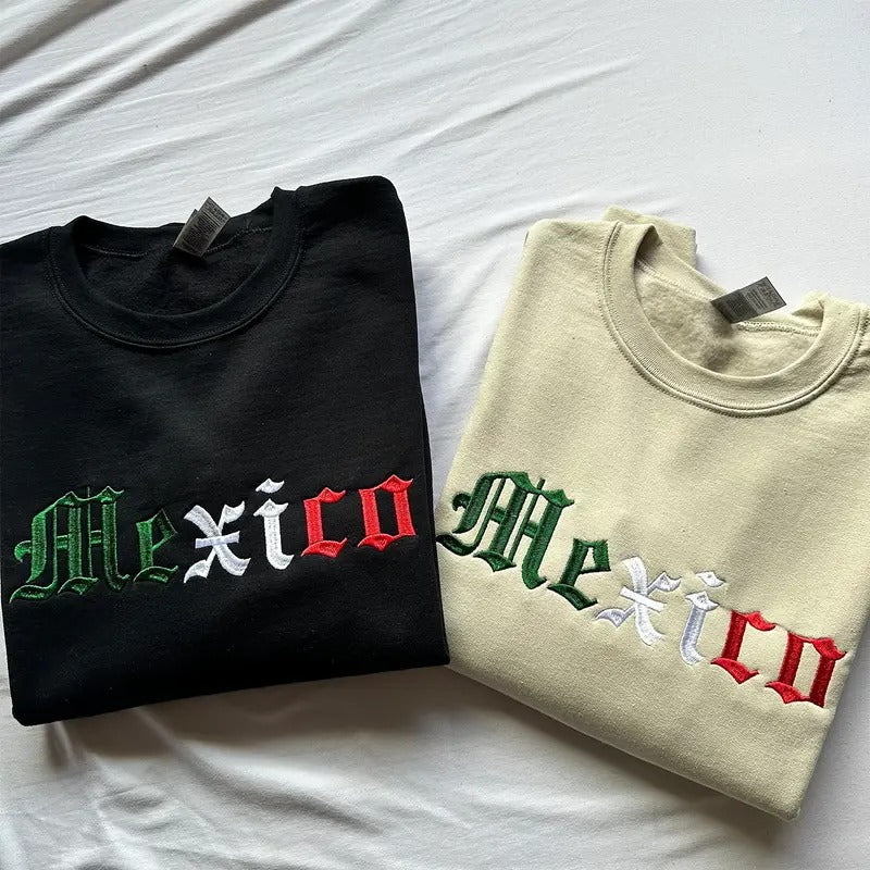 Embroidered Mexico Sweatshirt, Mexican Crewneck, Cinco De Mayo
