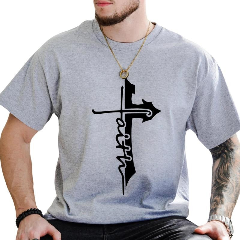 Faith Cross Graphic Tee, Faith Men T-shirt, Love and Grace Shirt For Him, Christian Men Clothing