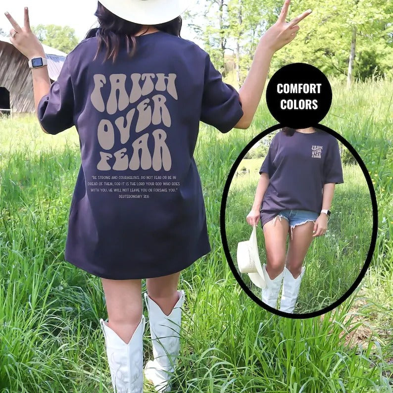 Faith over fear shirt, Jesus is King tshirt, Religious tee, Christian Shirt for Her, Christian T-shirt, sweater and Hoodie 2 sides