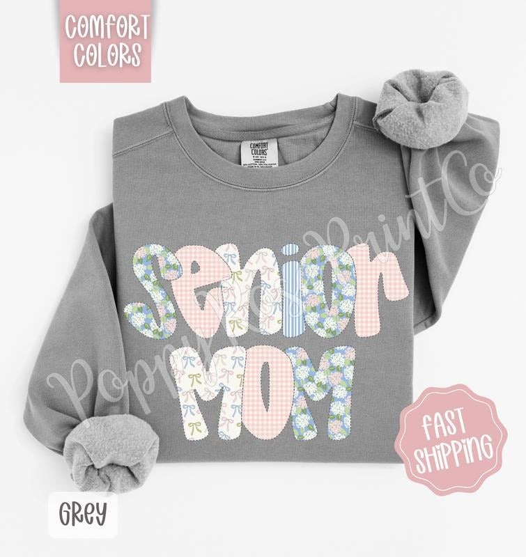 Floral Senior Mom Comfort Colors Sweatshirt, Cute Spring Mama Sweater, Coquette Flower Crewneck, Mother's Day Gift