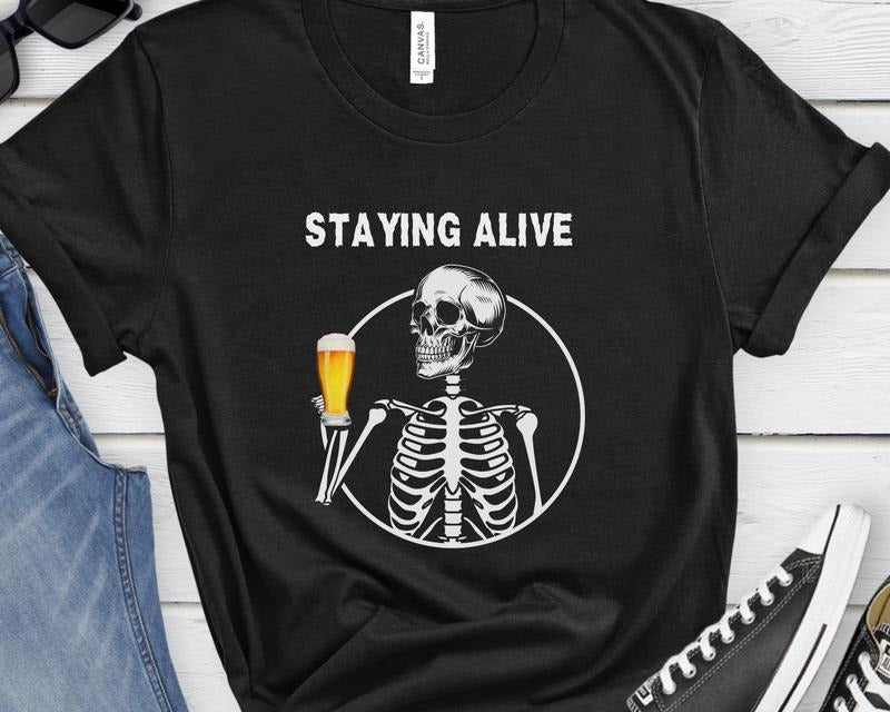 Funny Drinking Shirt Dad Halloween Shirt Funny Halloween Shirt Funny Skeleton Shirts Skeleton Drinking Beer Halloween Party Shirt TK43GN