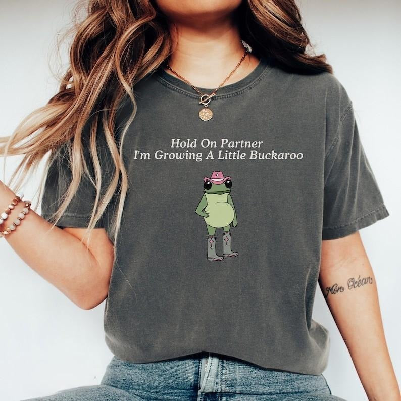 Funny Pregnancy Announcement Tshirt, Western Frog Shirt, Unhinged T-Shirt, Pregnancy Reveal Shirt, First Time Mom Gift