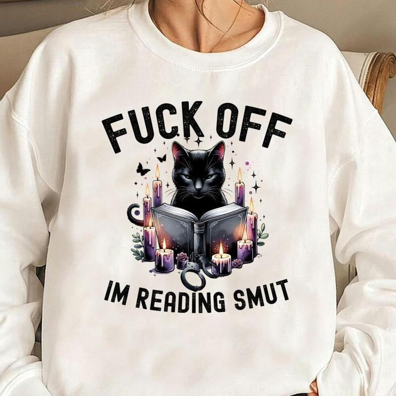 Funny Smut Reader Shirt, Black Cat Reading Digital Download, Book Lover Sublimation, Sassy Bookish Clipart, Smut Reading for T-Shirts
