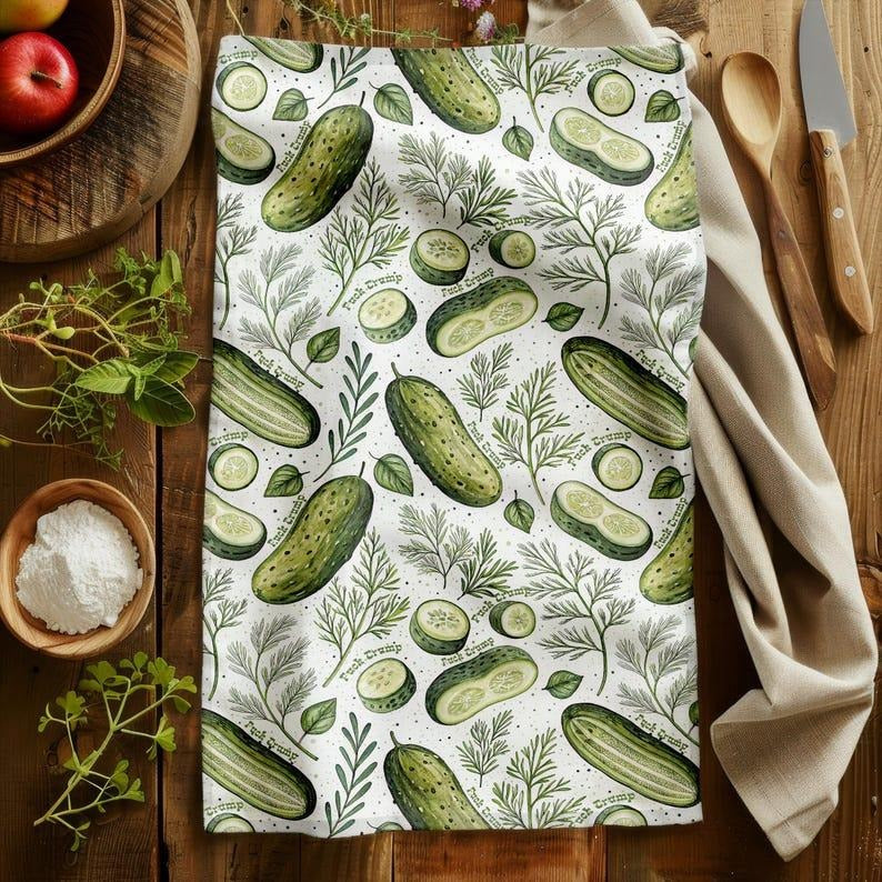 Funny Subtle F Trump Pickles And Dill Towels, Anti Trump Mother's Day, Mature Kitchen Decor, Housewarming Gift, Democrat Resistance Protest