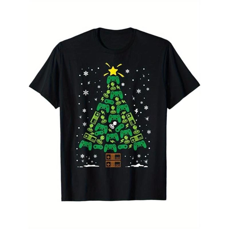 Gamer Nerd Video Game Lover Family Matching Christmas Tree T-Shirt, Cotton, Gift for Men Women Dad Mom Friends, S-XXXL, Black Made in USA