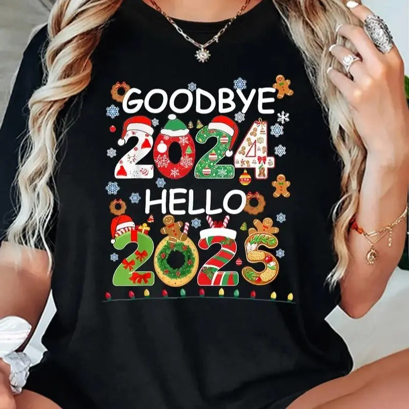 Goodbye 2024 Hello 2025 Christmas Shirt, Christmas Gift, Christmas 2024 Shirt, Family Christmas Sweatshirt