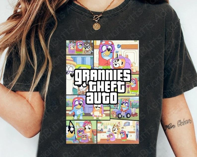 Grannies Theft Auto T-Shirt, Movies Characters, Trendy Bluey, Trendy Dog And Friends T-shirt