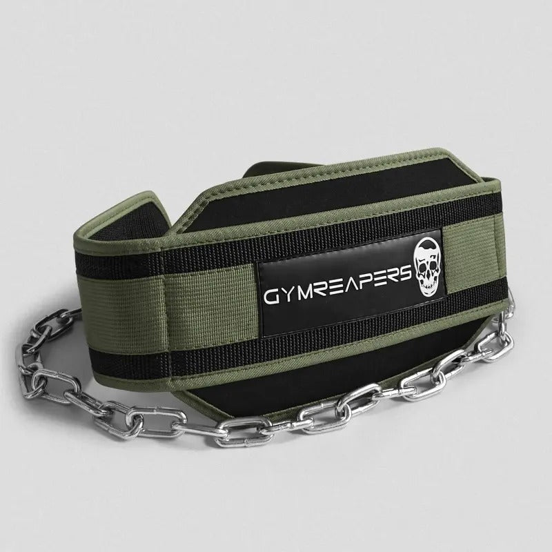 Gymreapers Dip Belt - Ranger Green, Heavy-duty Steel Chain, Contoured Design, Back Support, Fitness Equipment for Bodyweight Exercises
