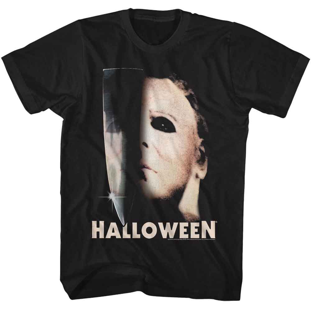 Halloween - Half Mask And Knife - Officially Licensed American Classics - Front Print Solid Adult Short Sleeve T-Shirt