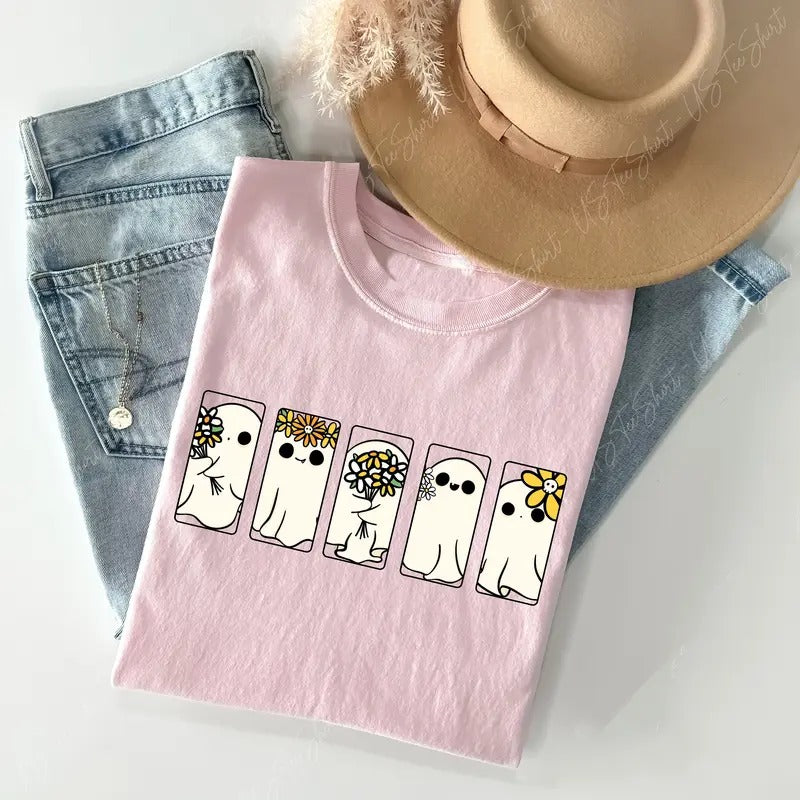 Halloween Ghost Shirt, Floral Ghost Shirt, Womens Spooky Season Shirt, Halloween Party Shirt, Fall Graphic Tee, Ghost Tshirt