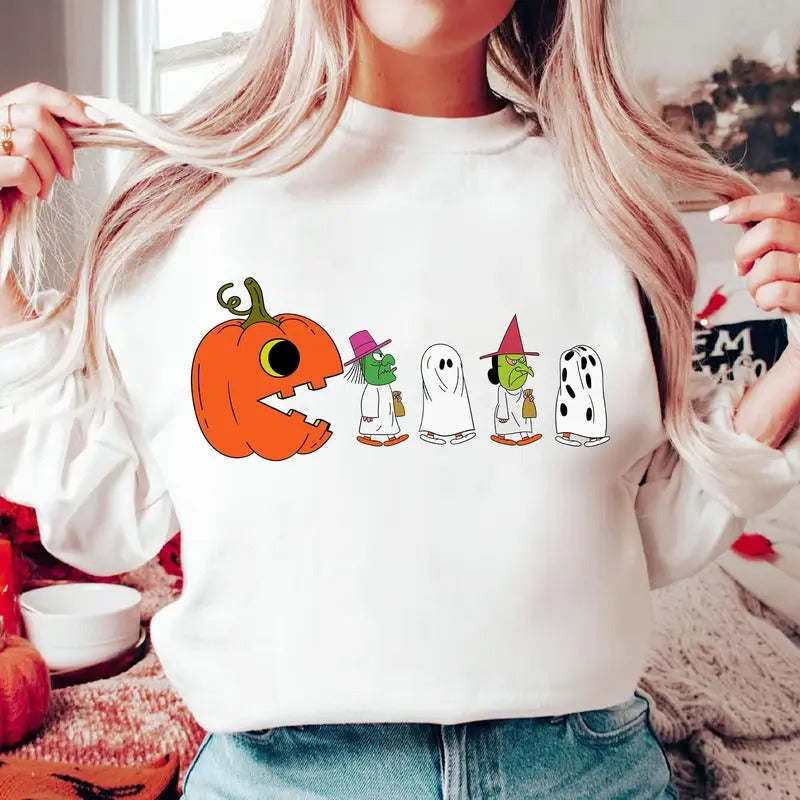 Halloween Pacman Pumpkin Chasing Ghost Shirt Pumpkin Ghost Pacman Shirt Funny Halloween Shirt Spooky Season Shirt Halloween Shirt