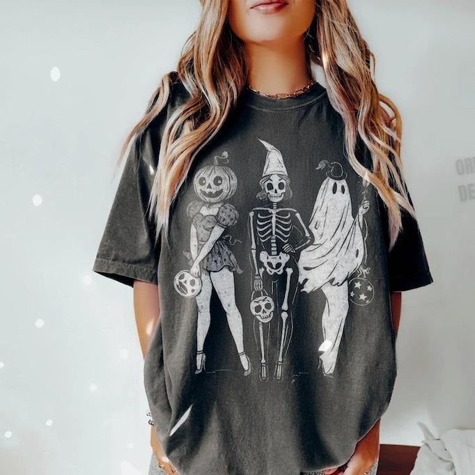 Halloween Shirt, Spooky Girl Squad Shirt, Skeleton Ghost Pumpkin Tee, Witchy Fall Shirt Design, Retro Halloween Sublimation
