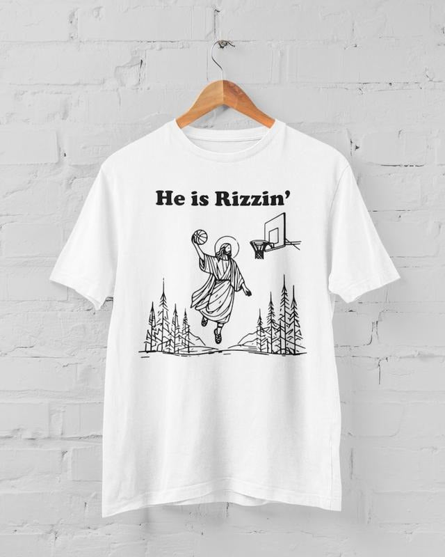 He Is Rizzin Shirt Jesus Funny Christian, Basketball Meme Jesus He Is Rizzen T-shirt, sweater and Hoodie