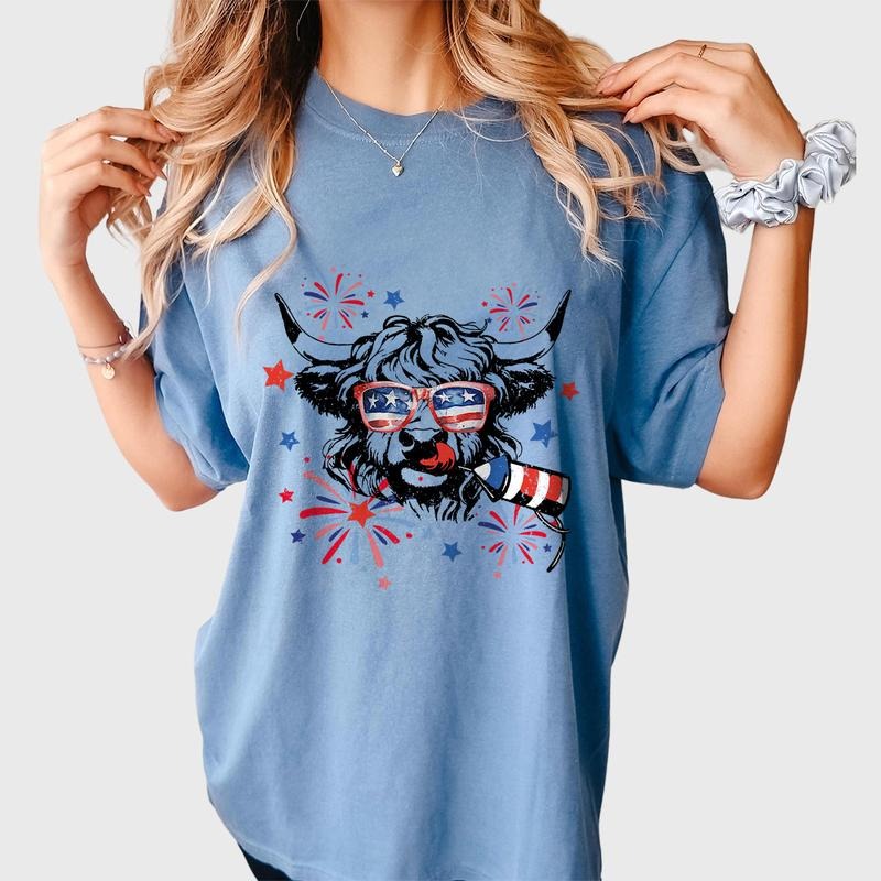 Heifer 4th Of July Shirts, Retro Fourth Of July T-shirt, Funny 4th Of July, American T-shirt, Western Cow Shirts, Independence Day, Shirt For Women, Western USA Tee, Women's Tops, Cute Cow Tee For Her, Vintage America Shirt