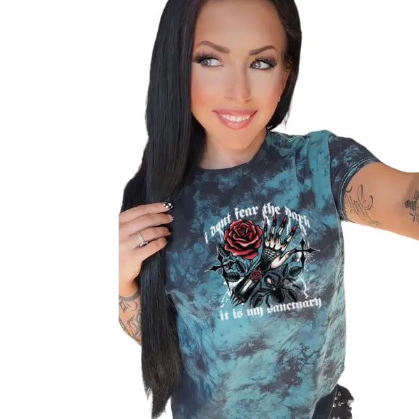 'I Don't Fear the Dark, It is My Sanctuary' Black & Green Tie Dye T Shirt Pullover , Alt, Grunge, Streetwear, Sarcastic, Punk, Cotton, Casual, Comfort