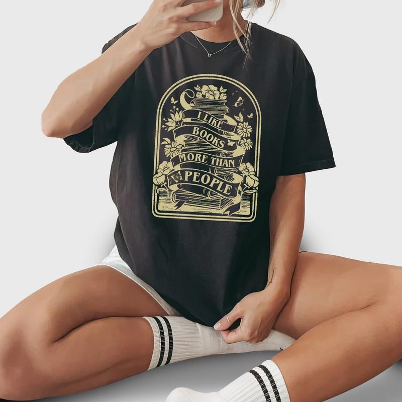 I Like Books More Than People Vintage Shirt, Book Lover Graphic Printed Tee, Bookish Unhinged Shirt, Introvert Anti Society Bookworm Unisex Tee