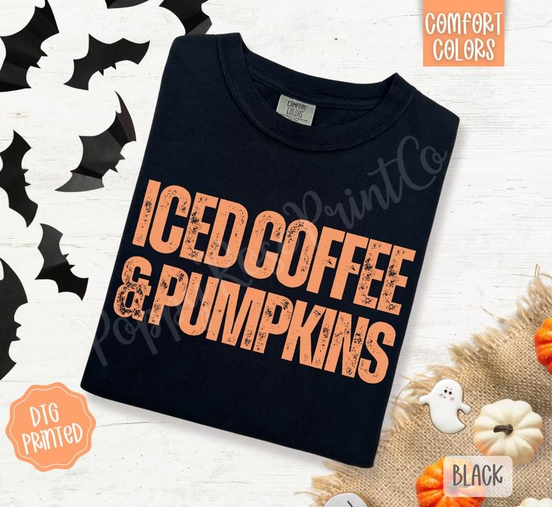 Iced Coffee & Pumpkins Shirt Comfort Colors, Trendy Women's Fall Tshirt