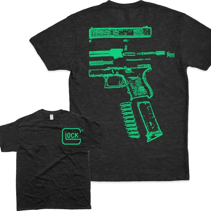 In Glock We Trust 2 Side Multi Color Green Graphic T-shirt - Unisex Style, 100% Cotton - Menswear, Tropical, T-Shirt