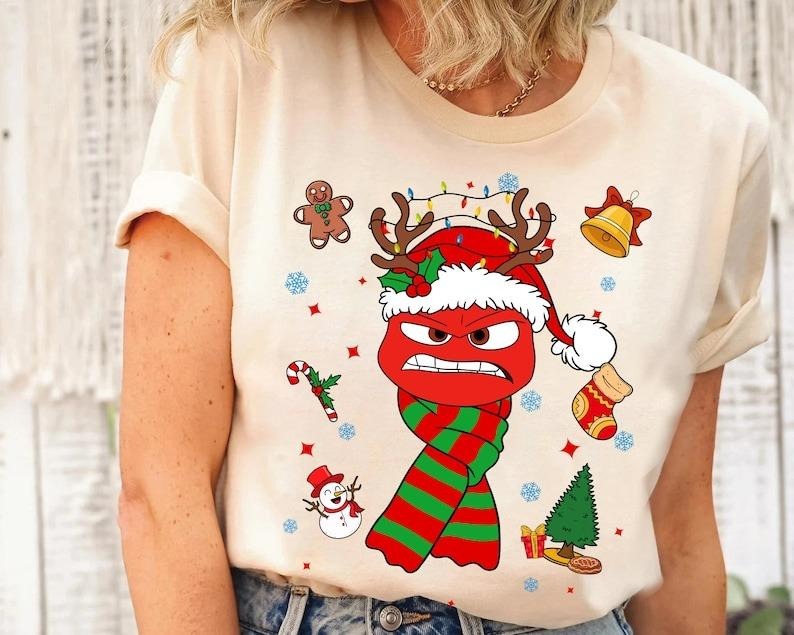 Inside Out 2 Characters Christmas Costume Shirt, Reindeer Joy Anxiety Anger Sadness Ennui Tee, Family Christmas Matching Shirt