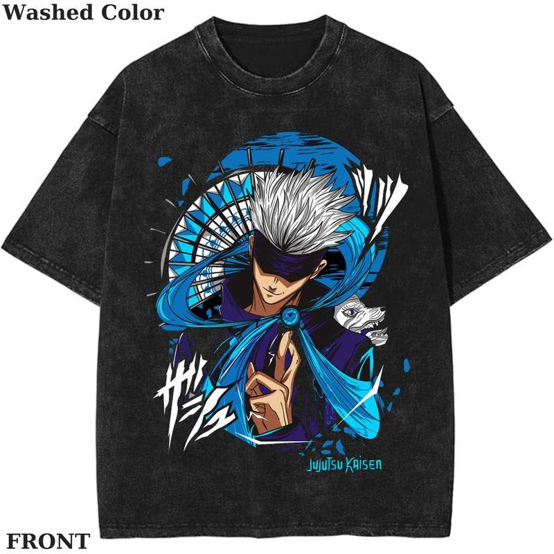 Jujutsu Kaisen Satoru Gojo Vintage Graphic Tee, Anime Blue Technique Shirt, vintage clothing, Womenswear Cotton Top Streetwear Shortsleeve Gamis