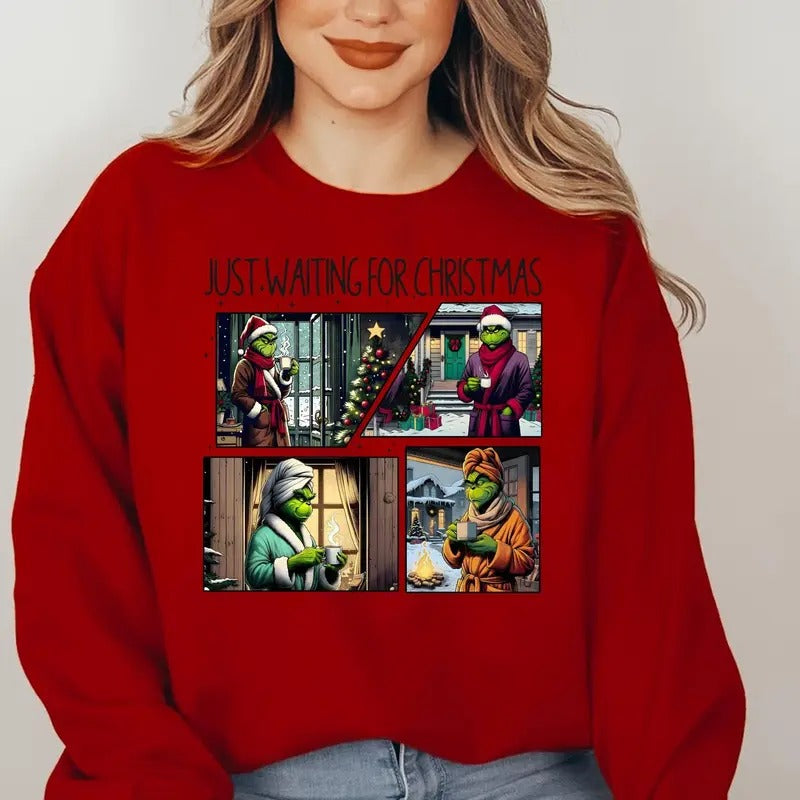Just Waiting For Christmas Shirt, Christmas Sweatshirt, Cute Christmas Shirt, Funny Christmas Tee, Christmas Gift For Her, Winter Sweatshirt