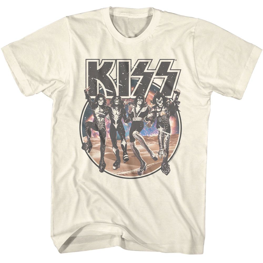 KISS - Space Circle With Skeleton Band - American Classics - Solid Off-White Adult Short Sleeve T-Shirt