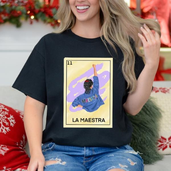 La Maestra Lotería T-shirt, Unisex Bella Canvas, Vintage Unisex T-Shirt, Casual, Classic Fashion Cotton Underwear Shirt Womenswear Shortsleeve