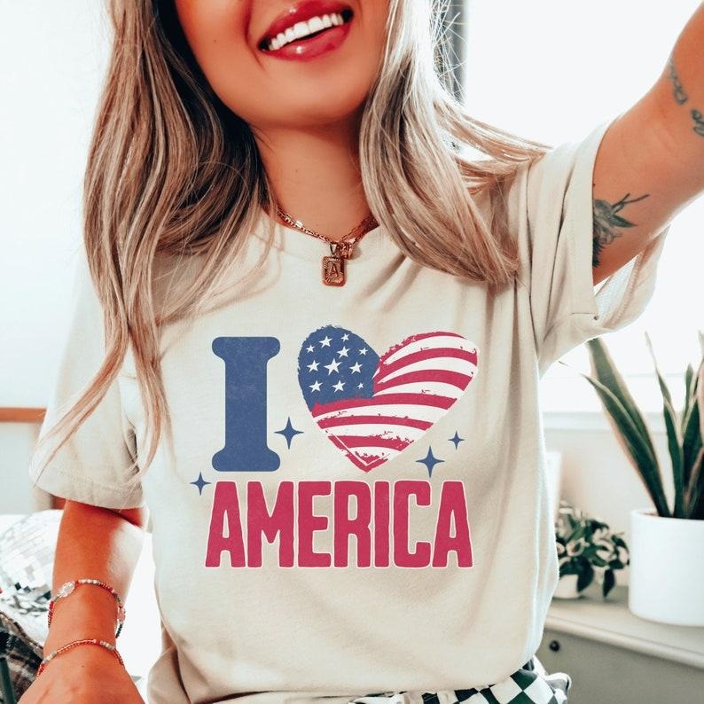 Ladies Patriotic Shirts, I Love America Shirt, I Heart Shirt, I Heart America 4X Patriotic Shirts, Patriotic Shirt Wome, Fourth of July, 4th Hoodie, T-shirt and sweater